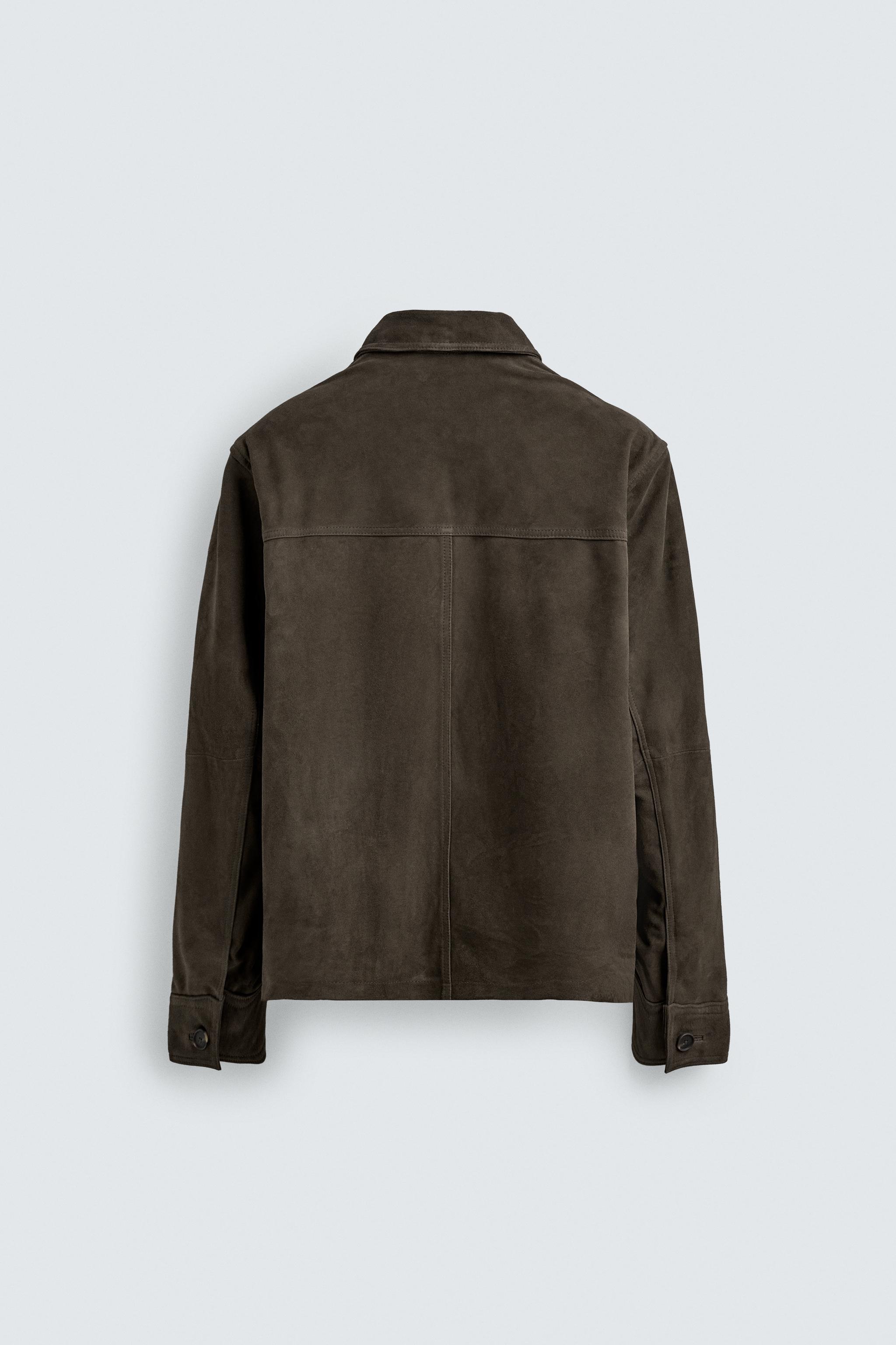 BLOUSON REGULAR FIT EN CUIR DAIM